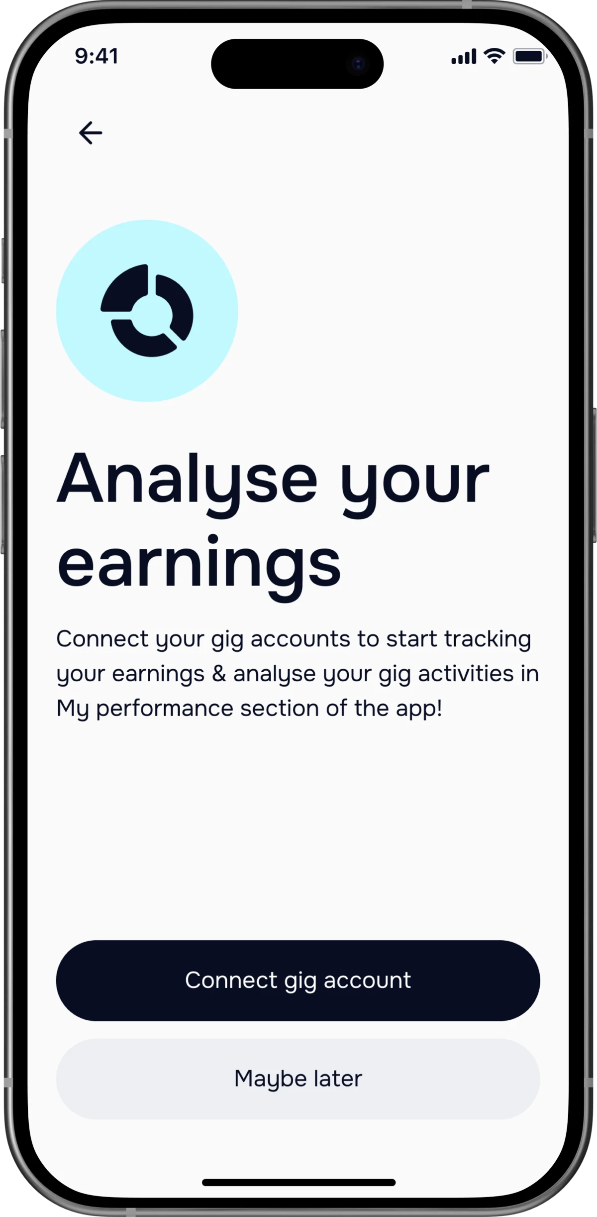 Dedicated account connection screen with a prominent call to action